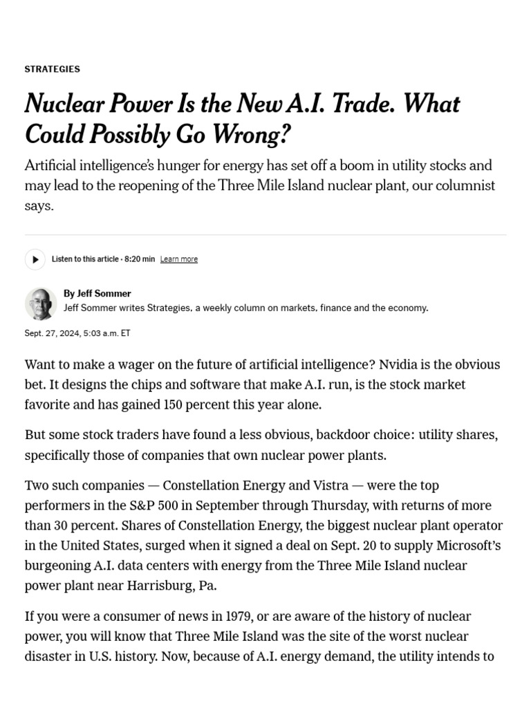 Nuclear Power Is The New A.I. Trade. What Could Possibly Go Wrong - The ...