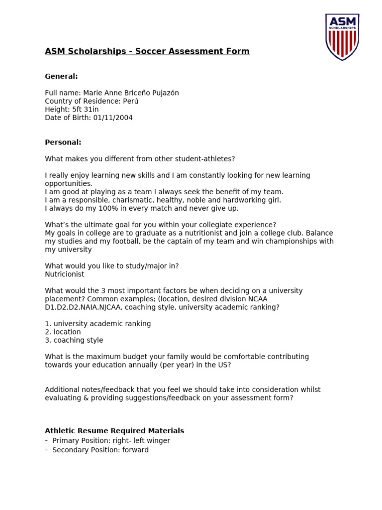 Blank soccer assessment form 2021 6 pdf