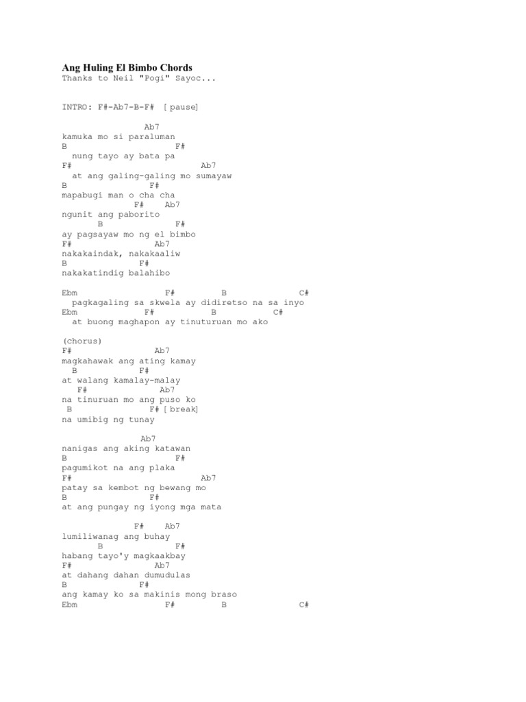Huling El Bimbo Guitar Chords