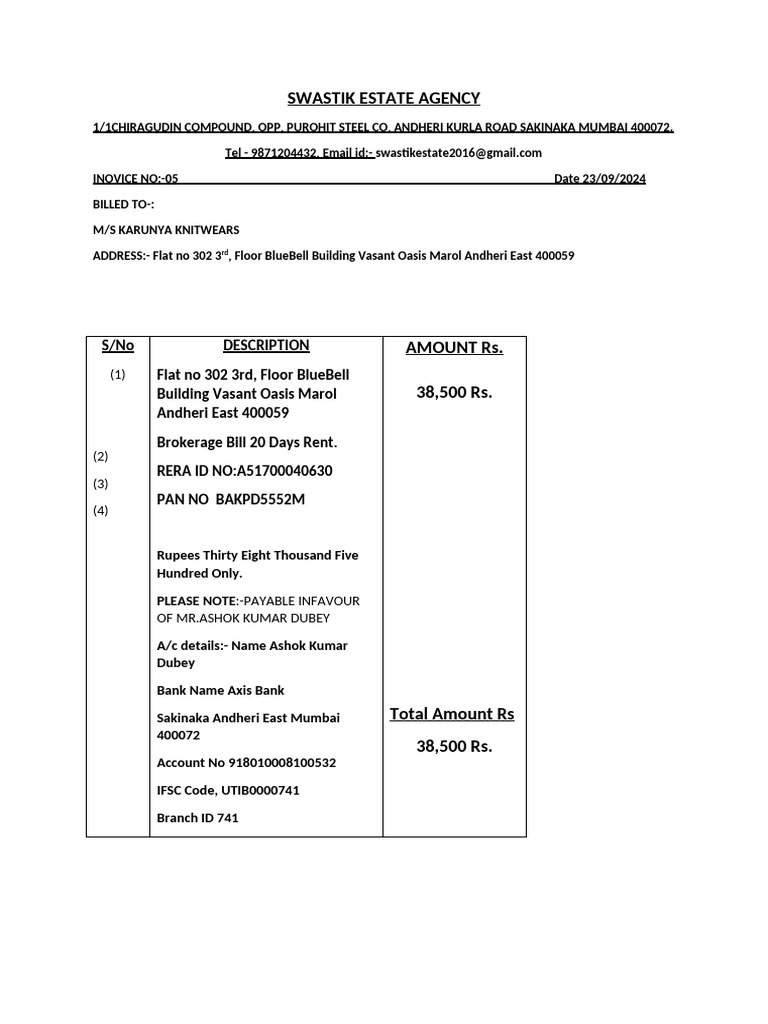 Karunya Knitwears Brokerage Bill Inovice | PDF | Travel