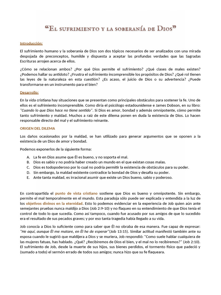 El Sufrimiento y La Soberania de Dios | PDF