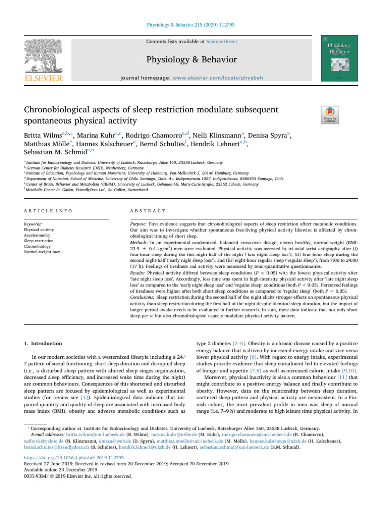 Chronobiological Aspects of Sleep Restriction Modulate Subsequent ...
