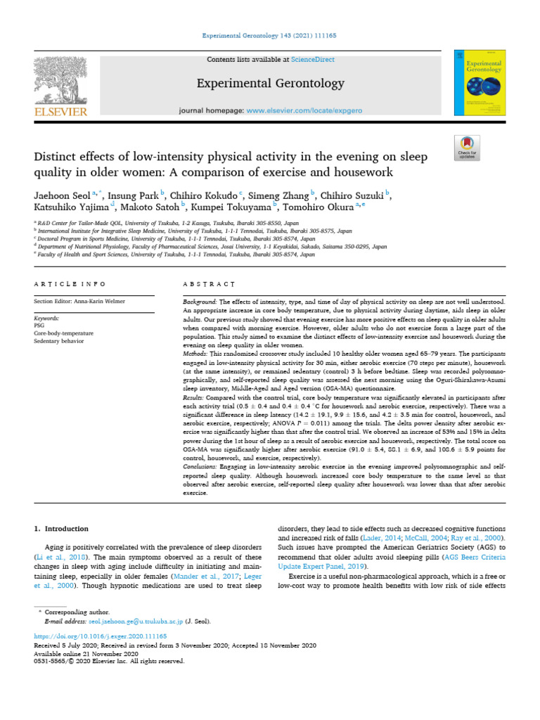 Distinct Effects of Low-Intensity Physical Activity in The Evening On ...