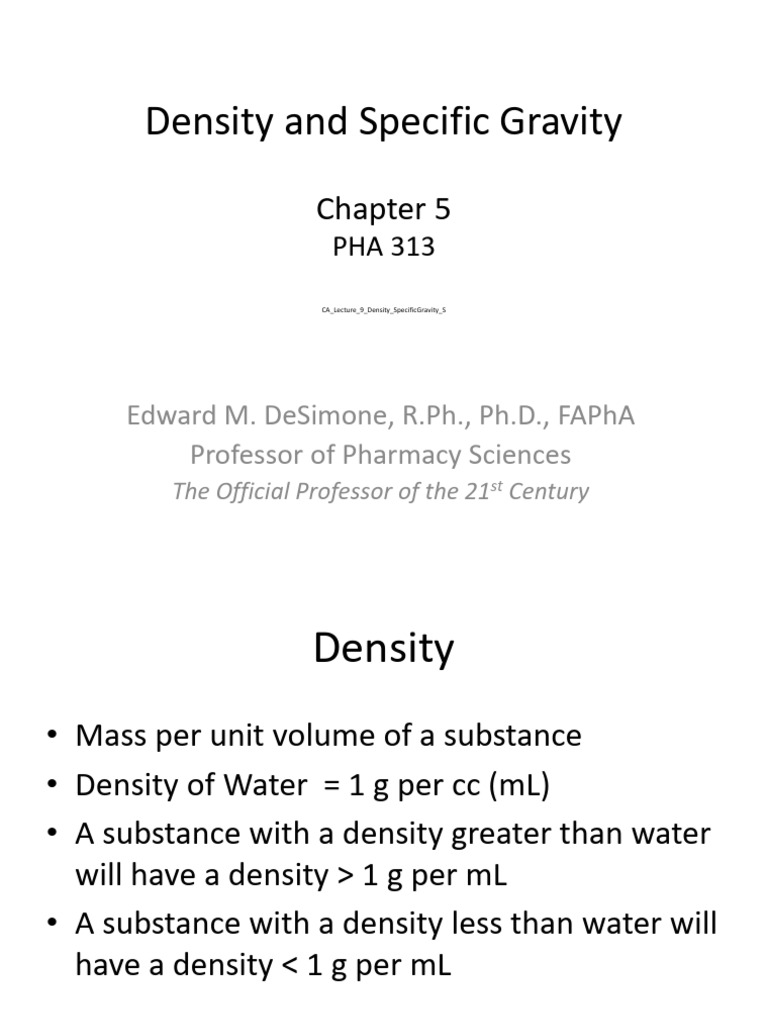 Understanding Density and Specific Gravity | PDF | Density | Physical ...