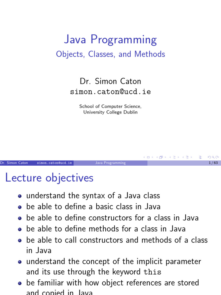 Lecture 03 - Objects, Classes and Methods | PDF