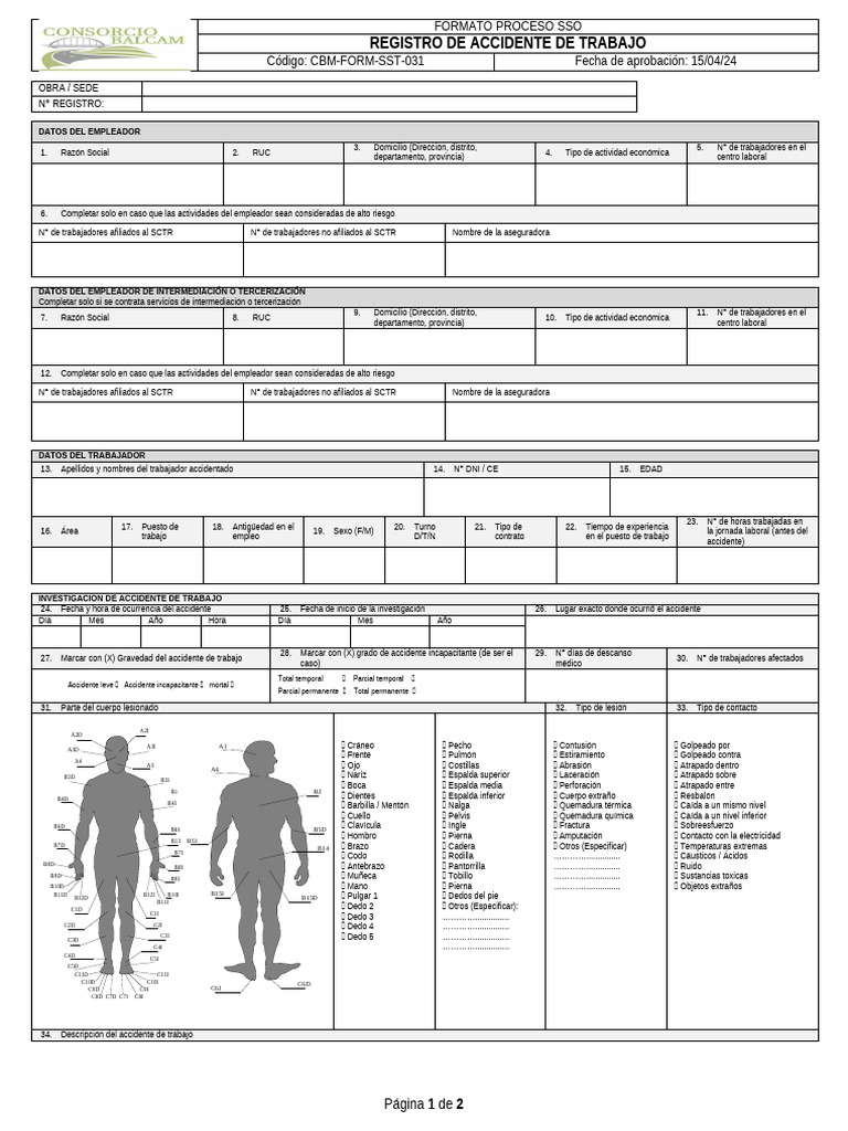 CBM-FORM-SST-031-Registro de Accidente de Trabajo | PDF | Empleo