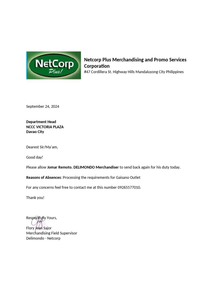 Jomar Remoto Excuse Letter | PDF