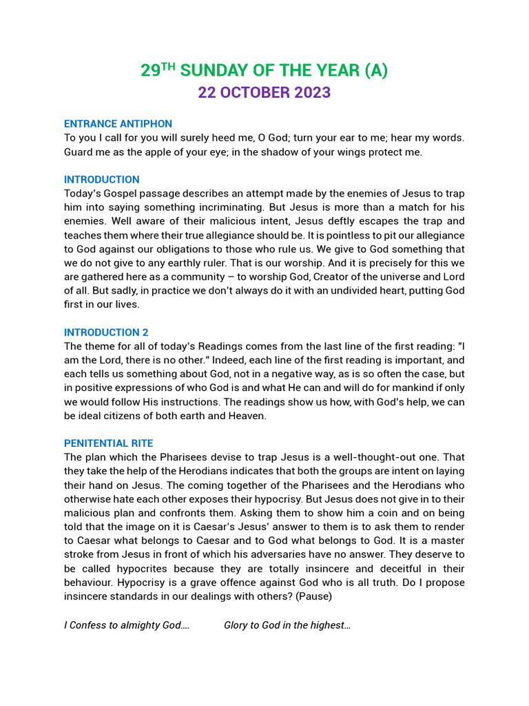 29th Sunday English Liturgy | PDF