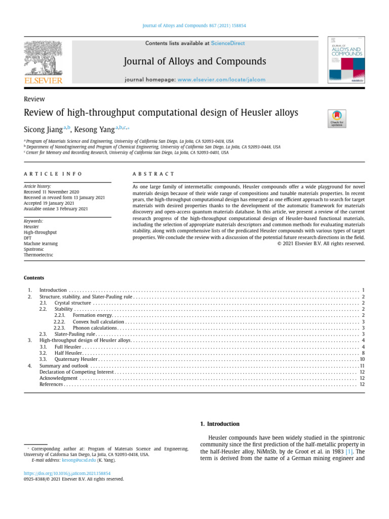 High-Throughput Design of Heusler Alloys | PDF | Ferromagnetism ...