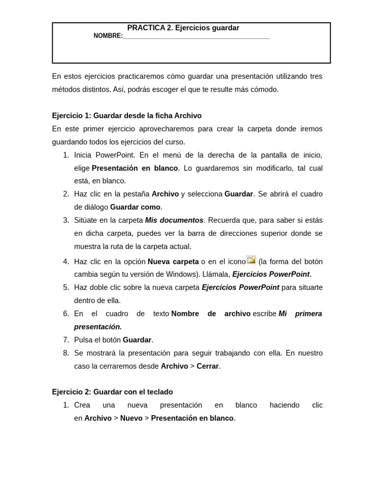 PRACTICA 2. Ejercicio Guardar | PDF