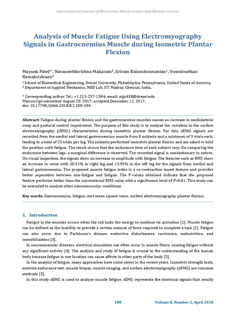 2018 - Patel - Analysis of Muscle Fatigue Using Electromyography ...