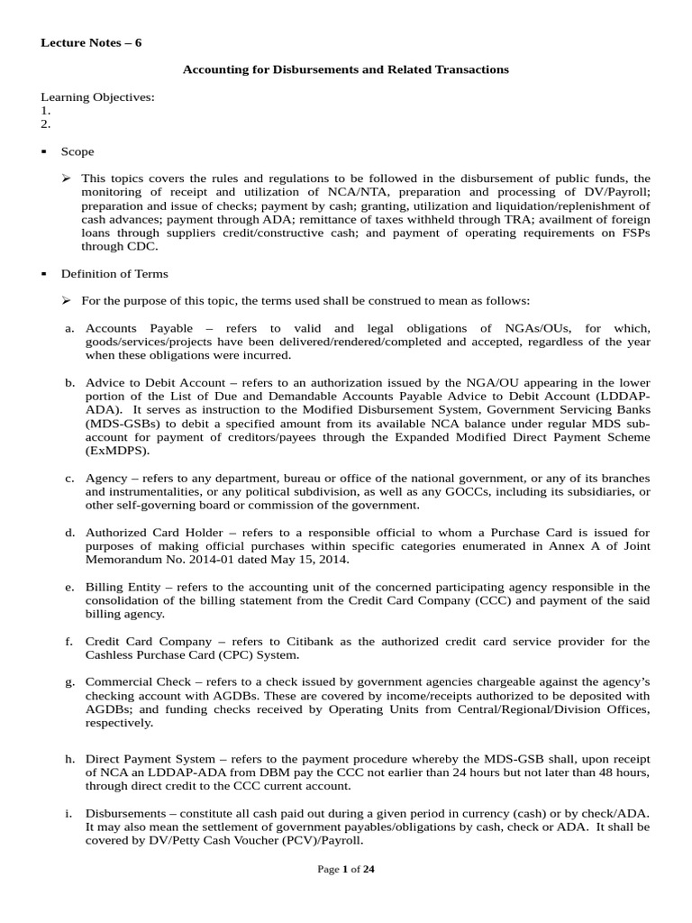 Lecture Notes 6 Disbursements and Related Transactions | PDF