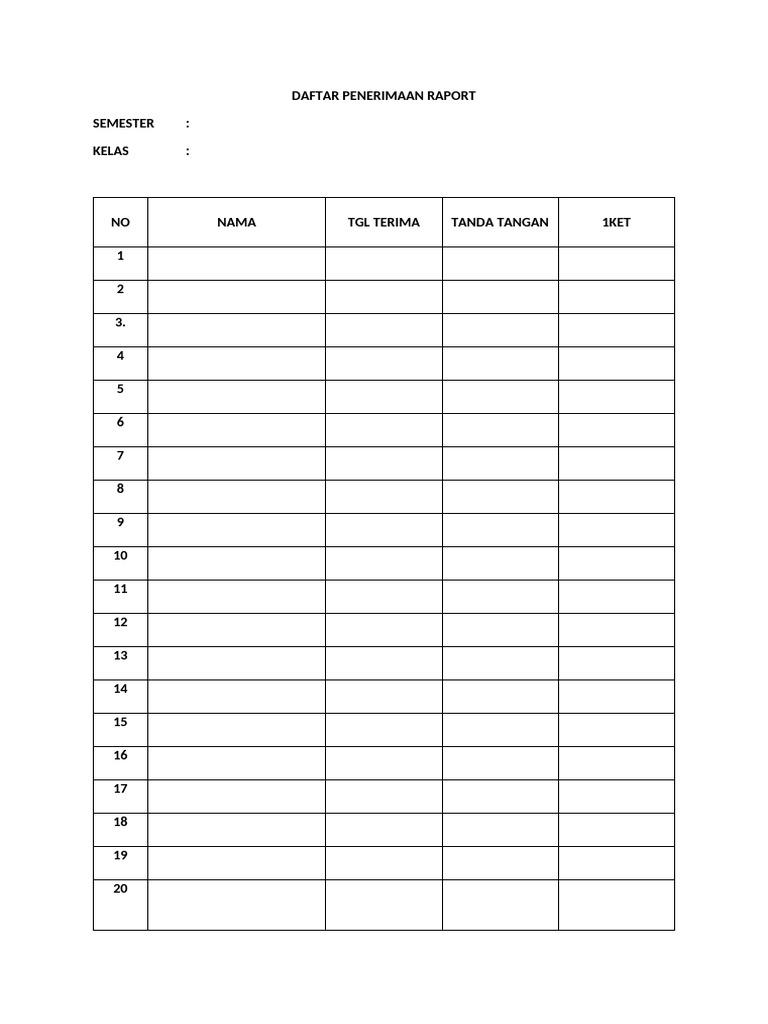Daftar Penerimaan Raport | PDF