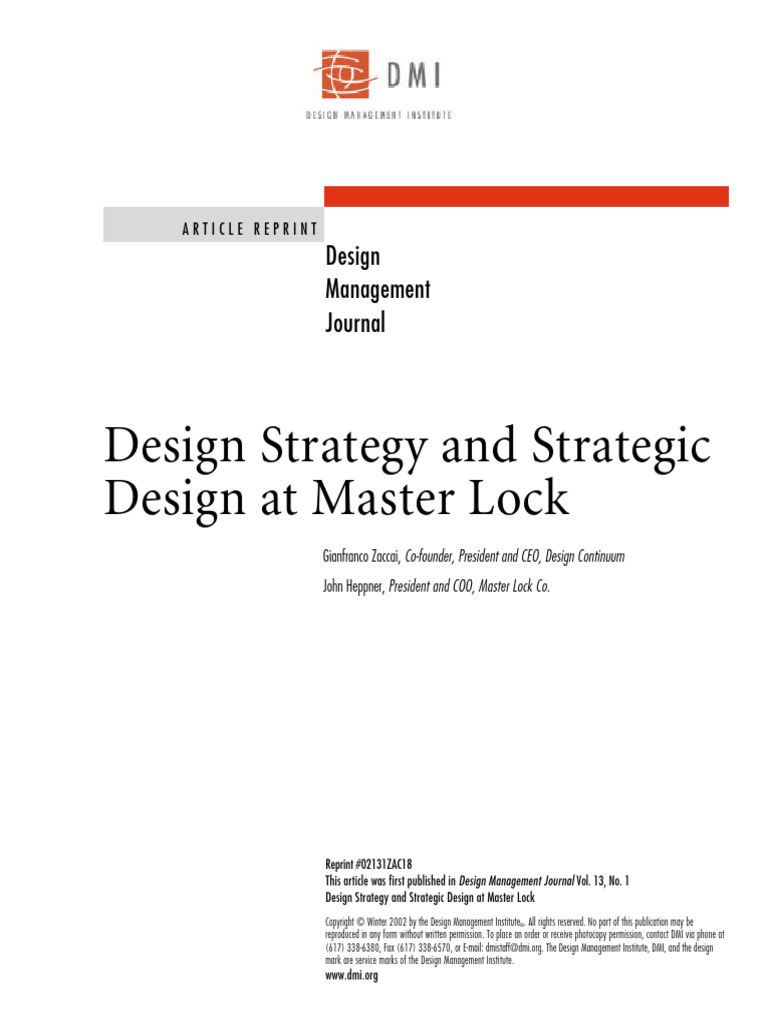 Design Strategy and Strategic Design at Master Lock | PDF