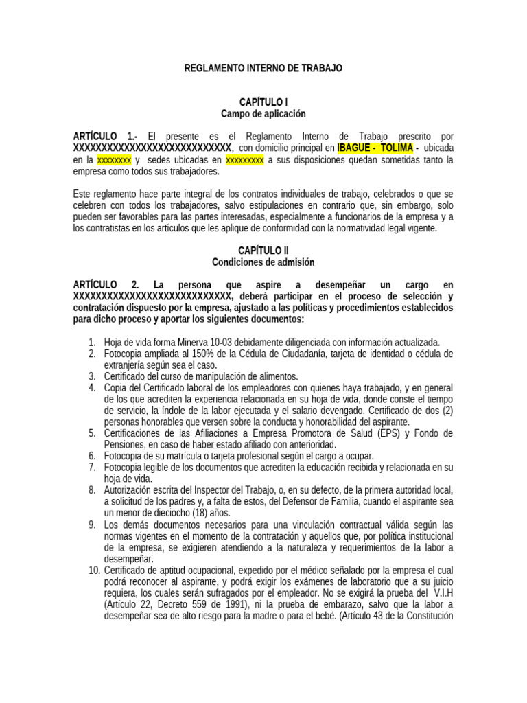 Reglamento Interno de Trabajo | PDF | Business | Finanças e ...