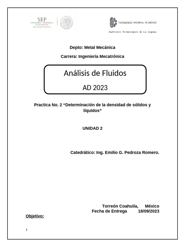 Practica Numero 2 Fluidos | PDF