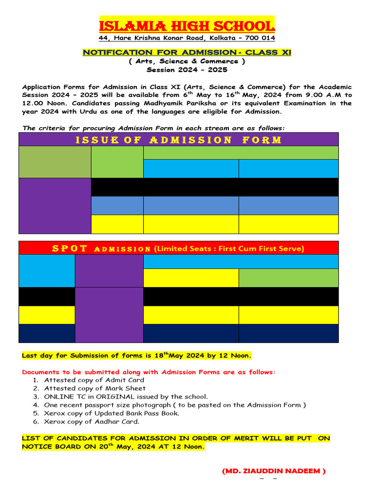 Admission notice class xi 2024 pdf government and personhood