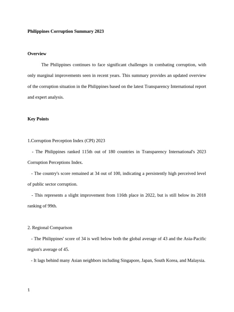 Philippine Corruption Report Summary 2023 | PDF