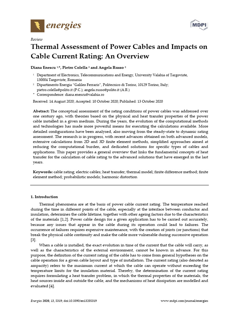 Thermal Assessment of Power Cables and Impacts On Cable Current Rating ...