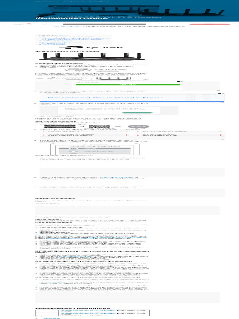 Tp-Link AX5400 Wi-Fi 6 Router Installation Guide | PDF