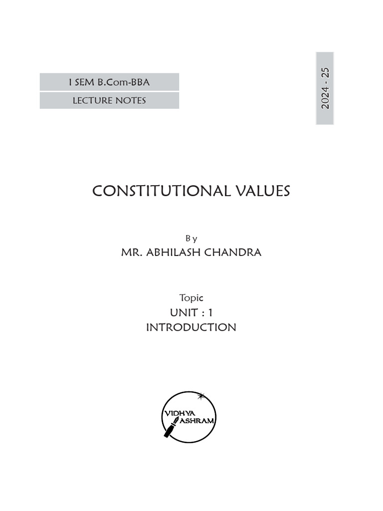I Sem - Bcom - Bba - Constitutional Values - Unit 1 - Introduction ...