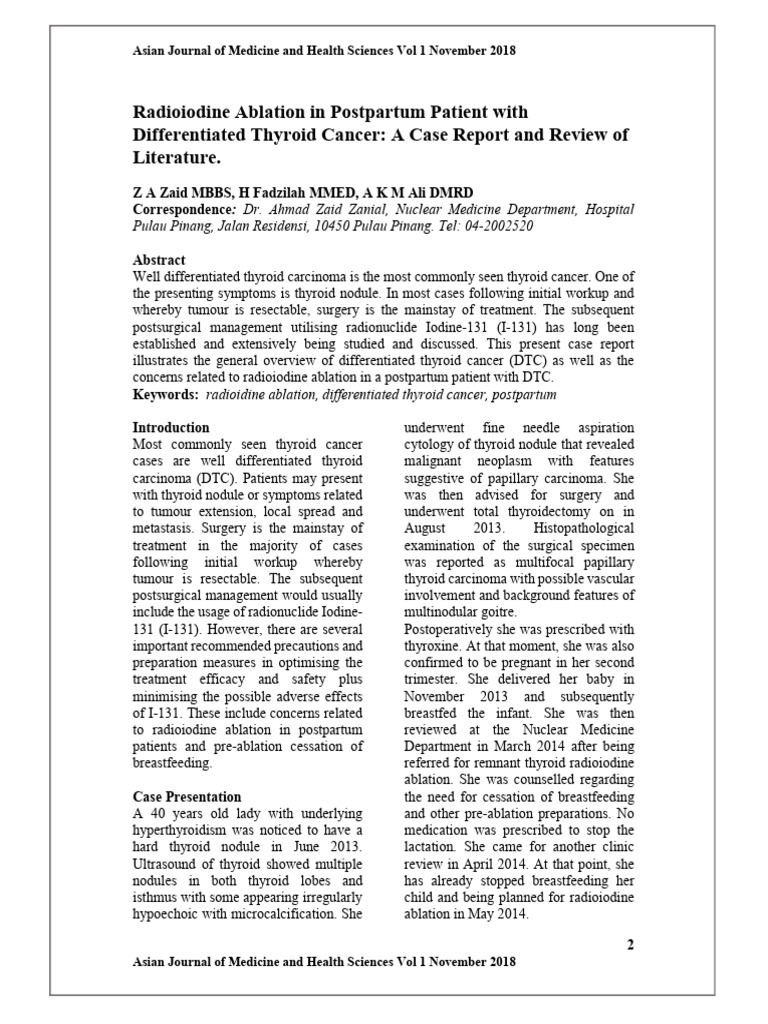 Radioiodine Ablation in Postpartum Thyroid Cancer | PDF | Thyroid ...