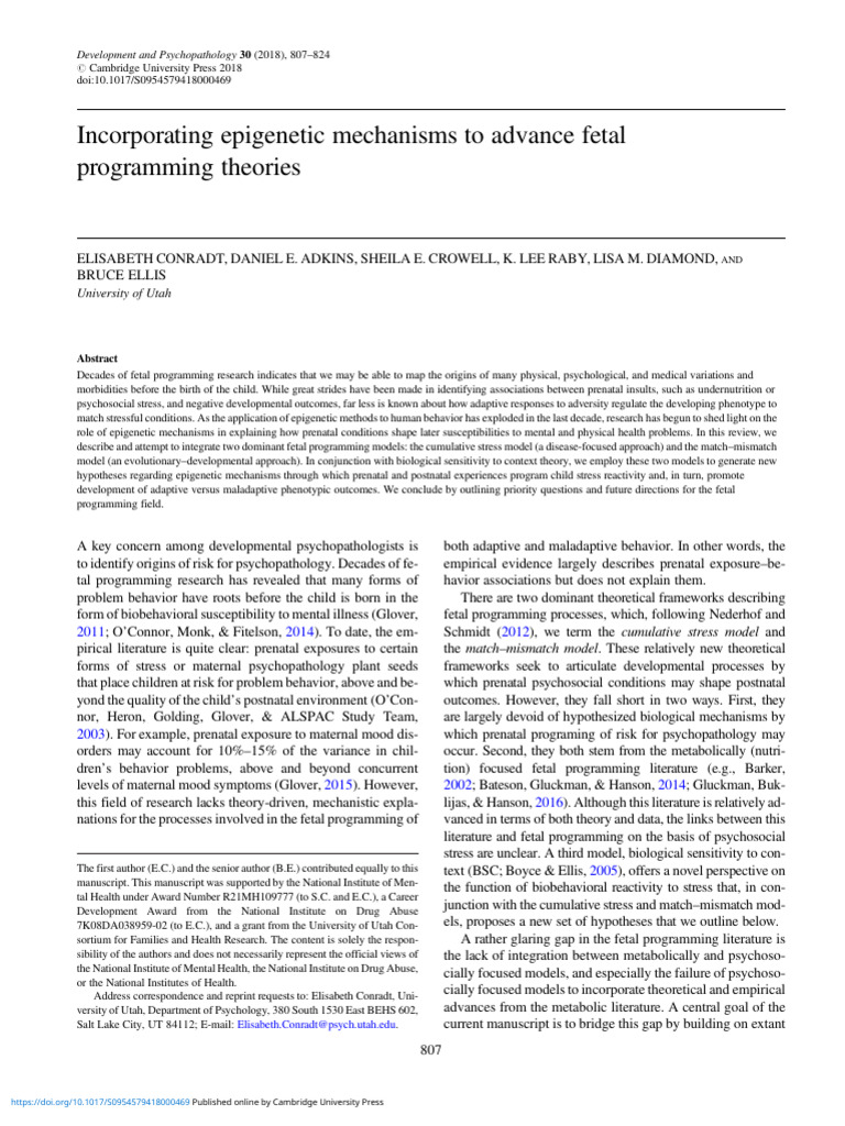 Incorporating Epigenetic Mechanisms To Advance Fetal Programming ...