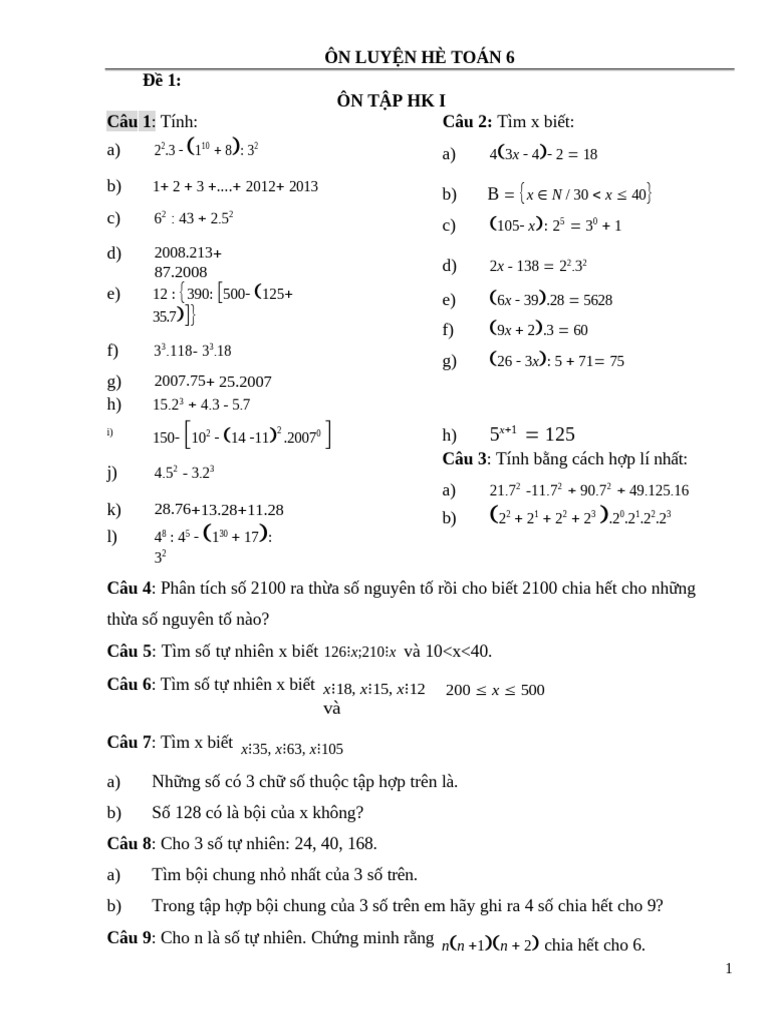 De On Tap Toan He Lop 6 Len 7 | PDF