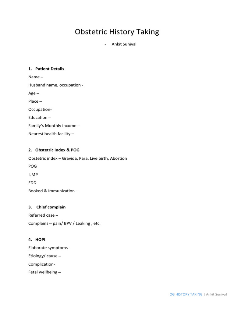 Obstetric History Taking | PDF | Pregnancy | Wellness