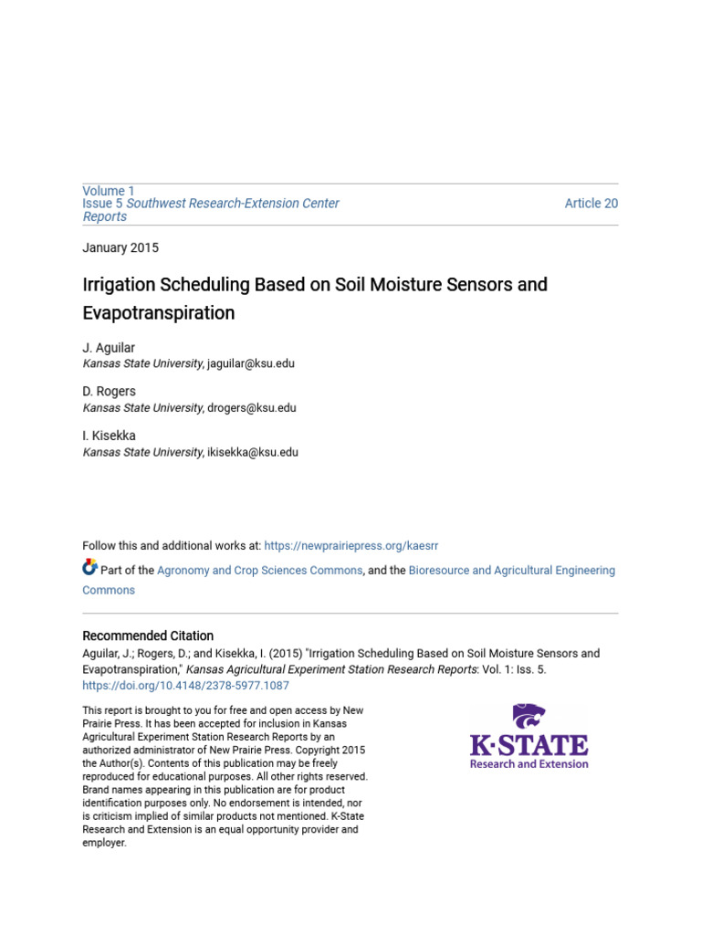 Irrigation Scheduling Based On Soil Moisture Sensors and Evapotra | PDF ...