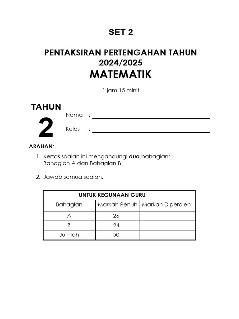 Ujian Matematik Tahun 2 Pdf