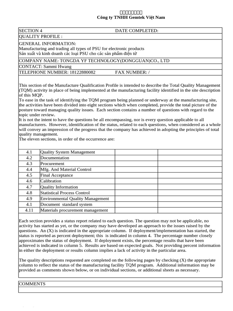 QRV0602.08 - C 供應商自評表 QSA Bảng Tự Đánh Giá Nhà Cung Cấp | PDF