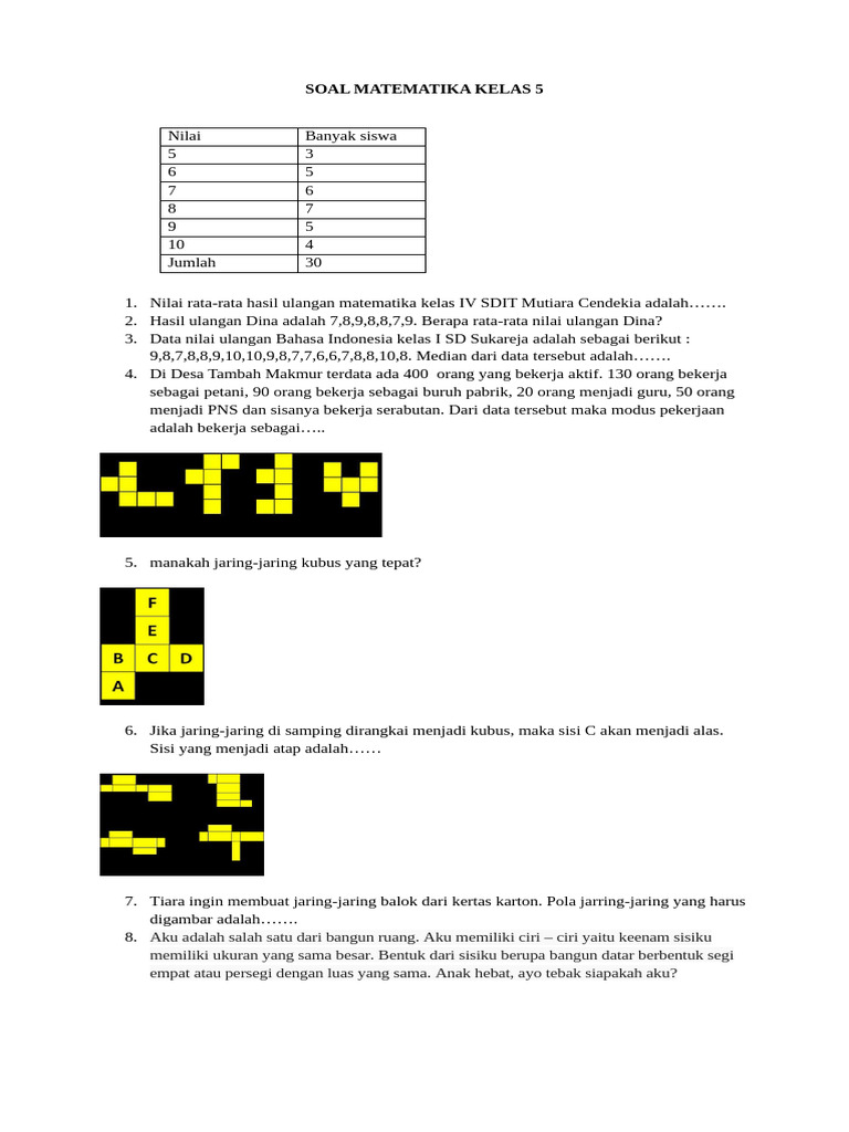 Soal Matematika Kelas 5 Sat | PDF