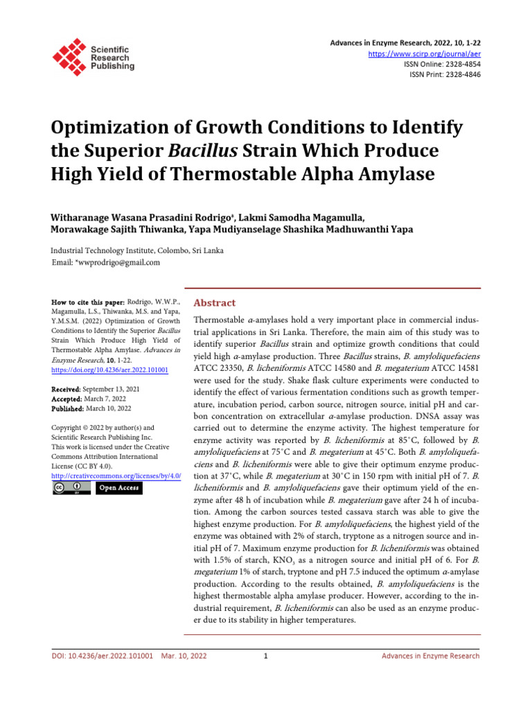 Optimization of Growth Conditions To Identify The Superior Strain Which ...