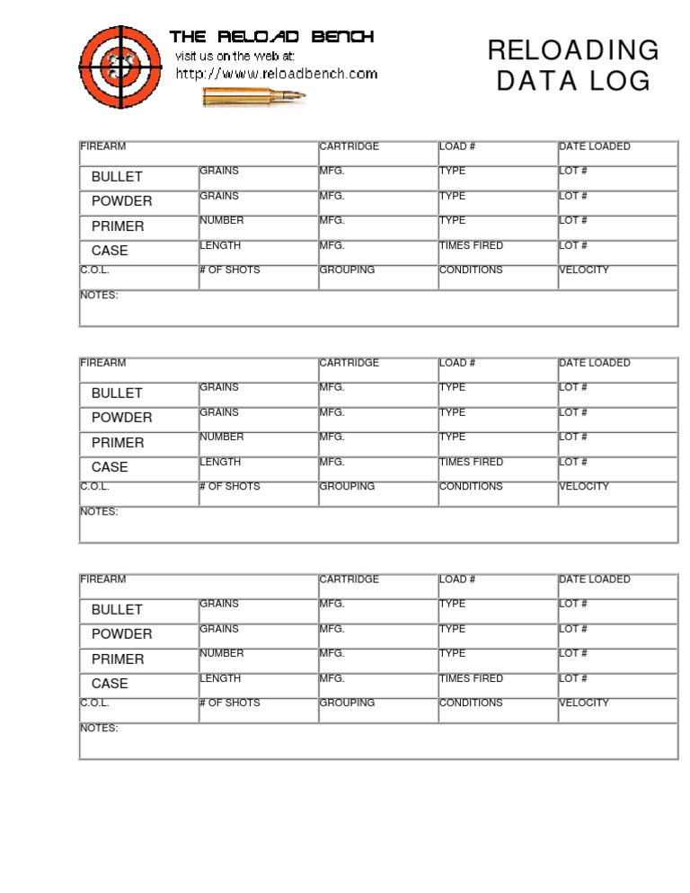 Free Printable Ammo Data Sheets