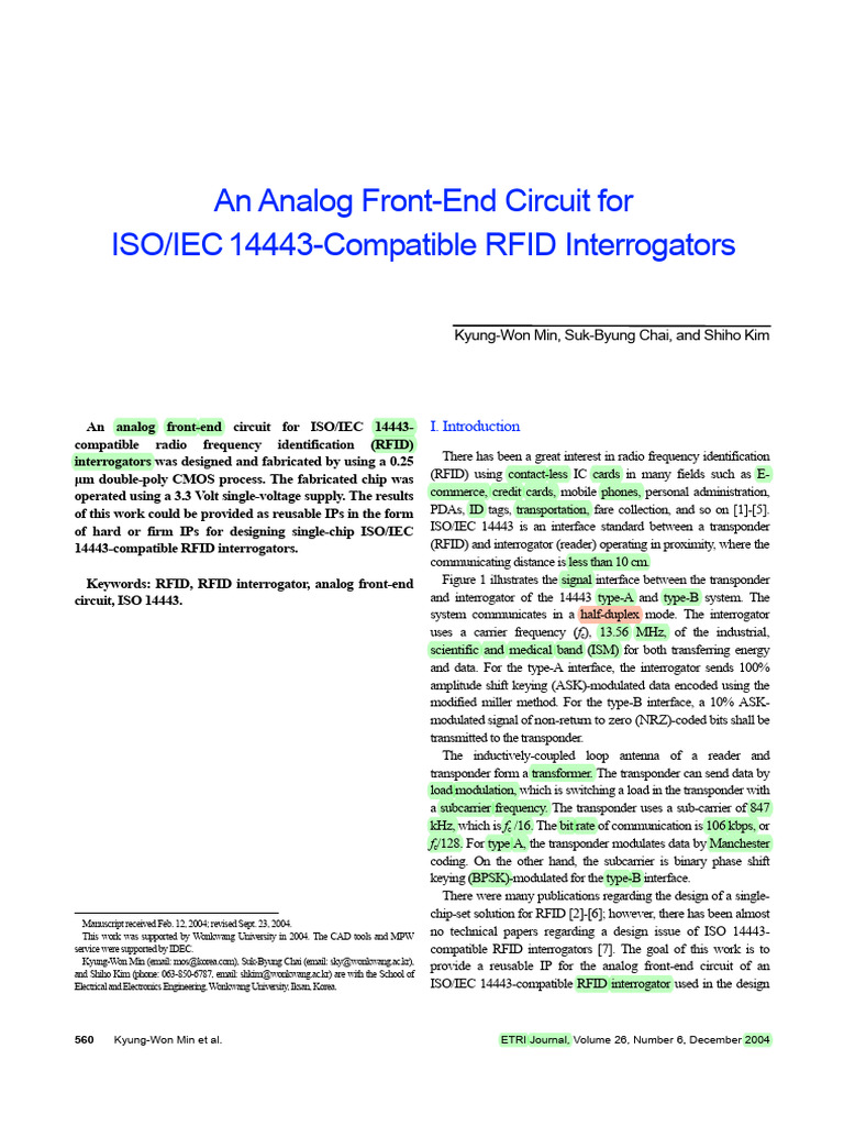 An Analog Front-End Circuit For ISO-IEC 14443-Compatible RFID ...