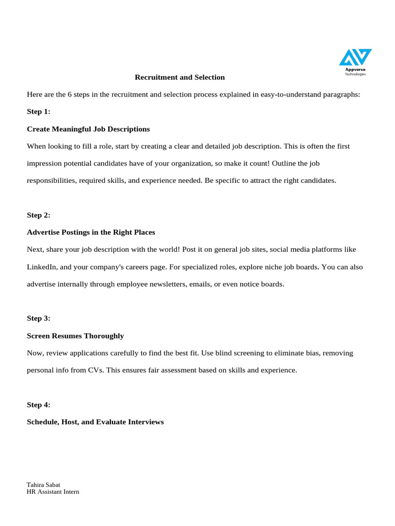 Recruitment and Selection Process Steps | PDF