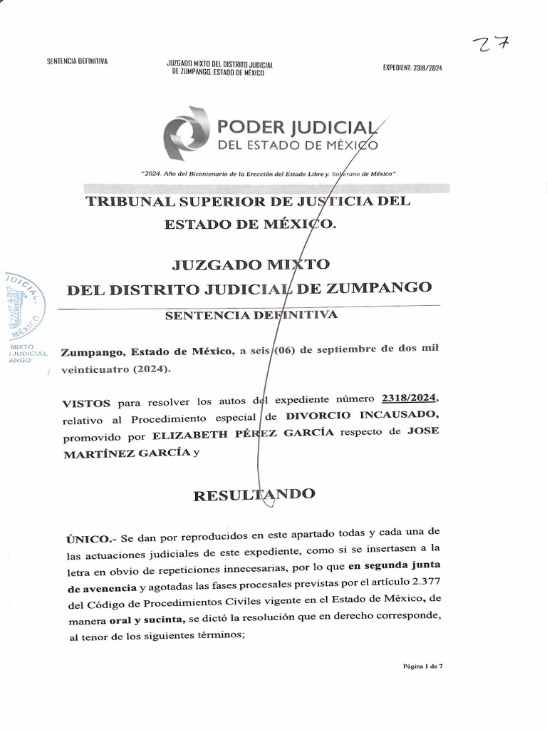 Sentencia Divorcio EdoMex 2318del2024 EPG | PDF