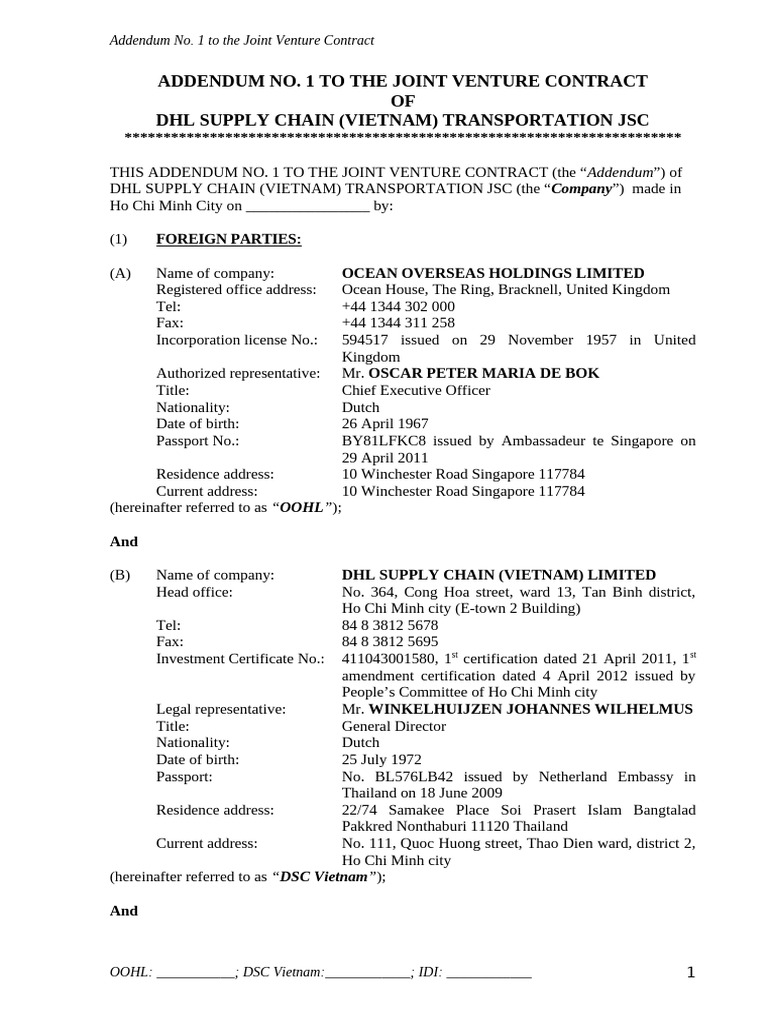 Addendum To JV Contract - EN | PDF
