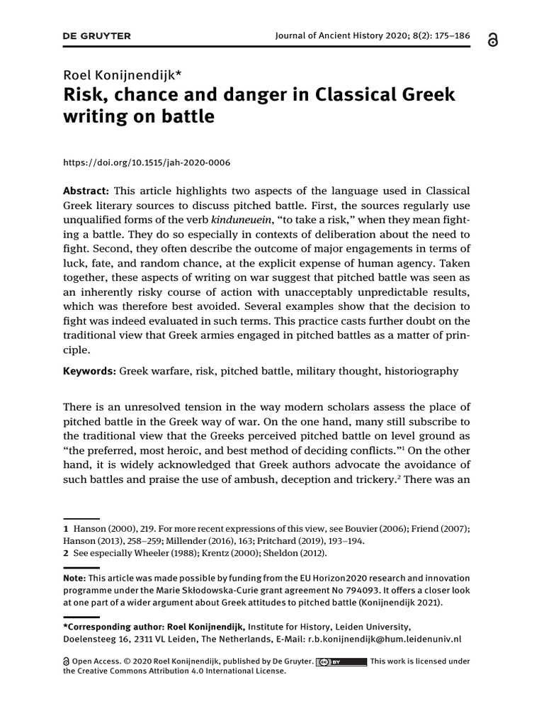 Risk Chance and Danger in Classical Greece | PDF