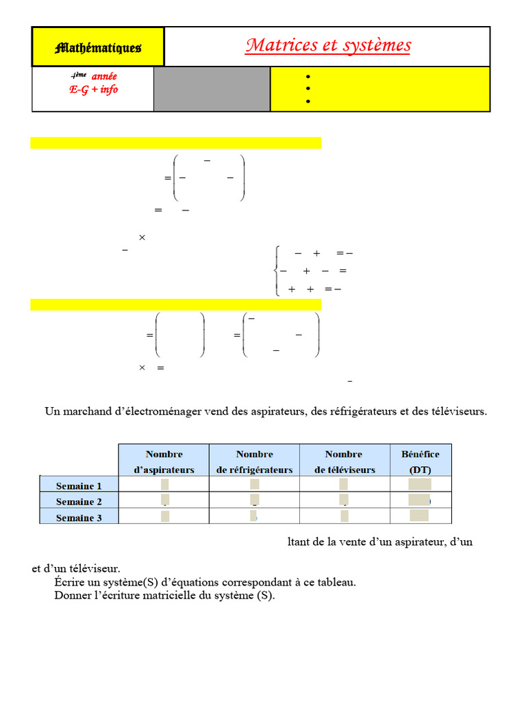 Matrices 20et 20syst C3 A8me | PDF