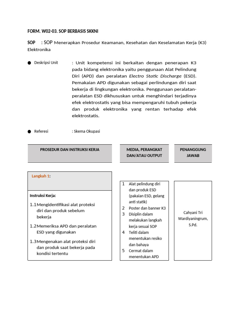 Form. WS02-03. SOP | PDF