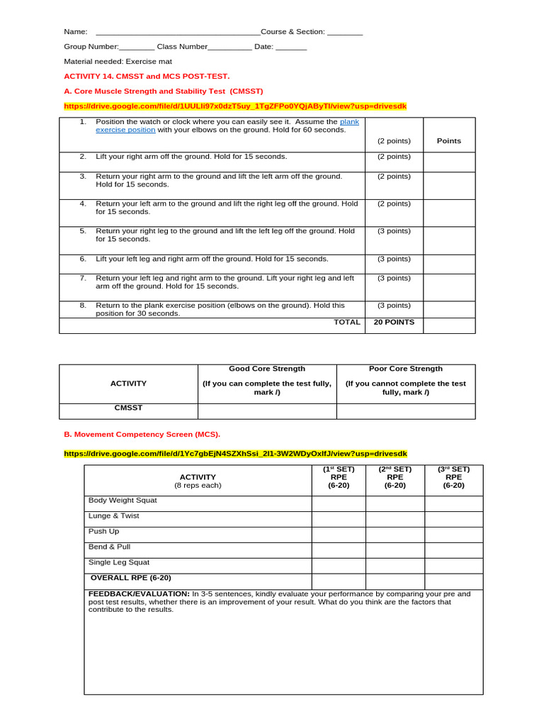 Activtiy 14. Post Test of MCS and CMSST | PDF