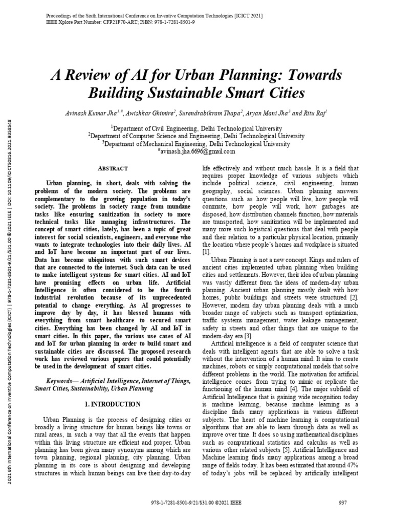 A Review of AI For Urban Planning Towards Building Sustainable Smart ...