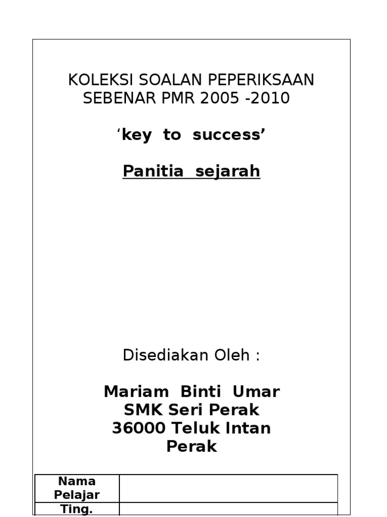 Sejarah Pmr Koleksi Soalan Pdf