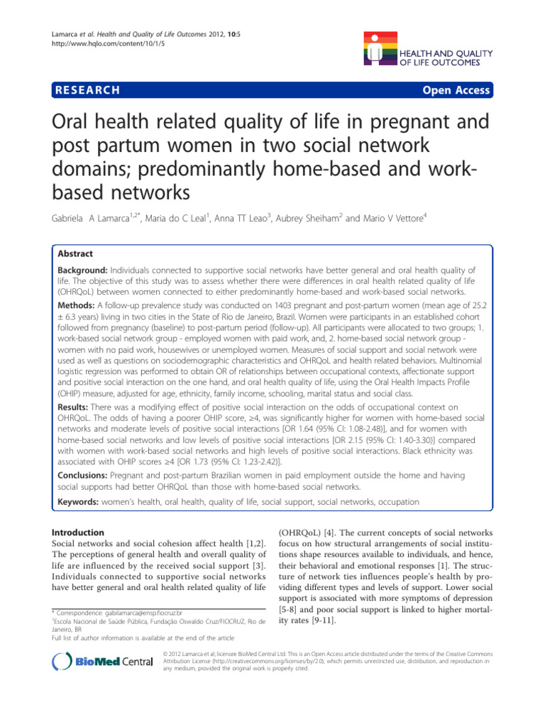 Oral Health Related Quality of Life in Pregnant and Post Partum Women ...