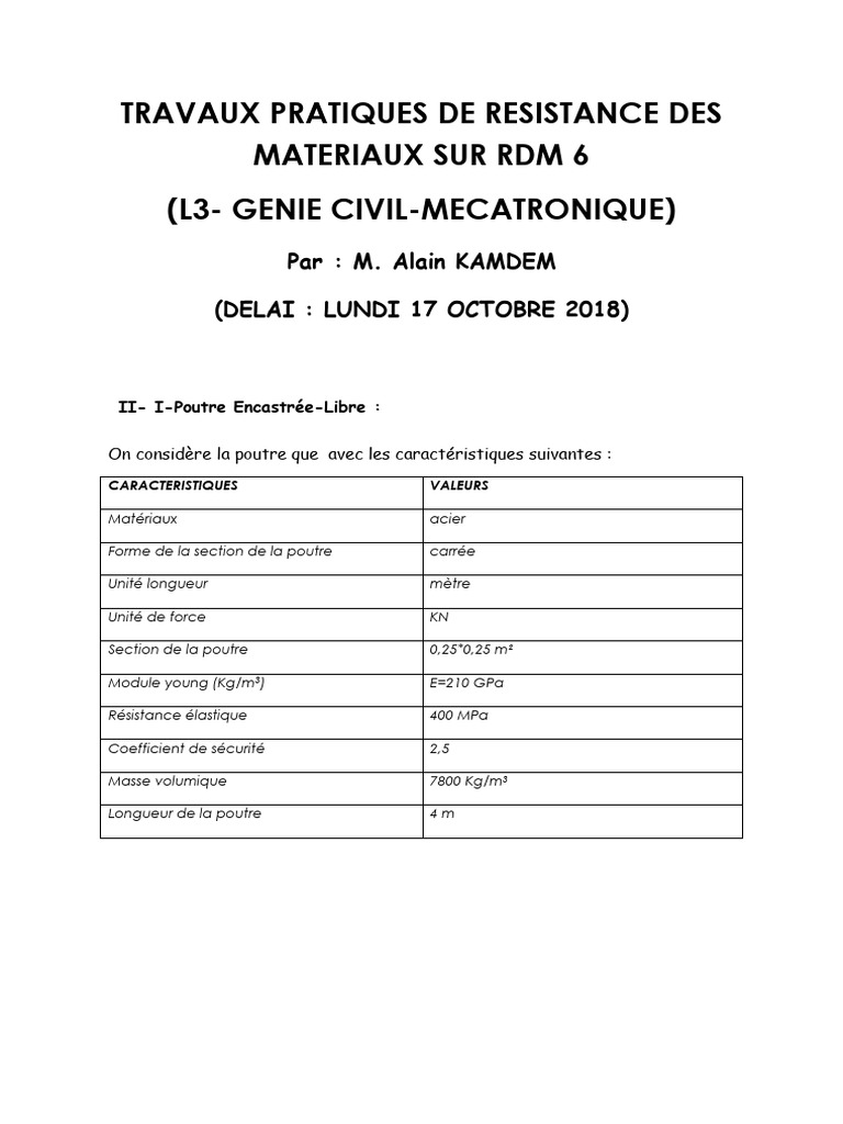 Travaux Pratiques - RDM - Sur - RDM 6 | PDF