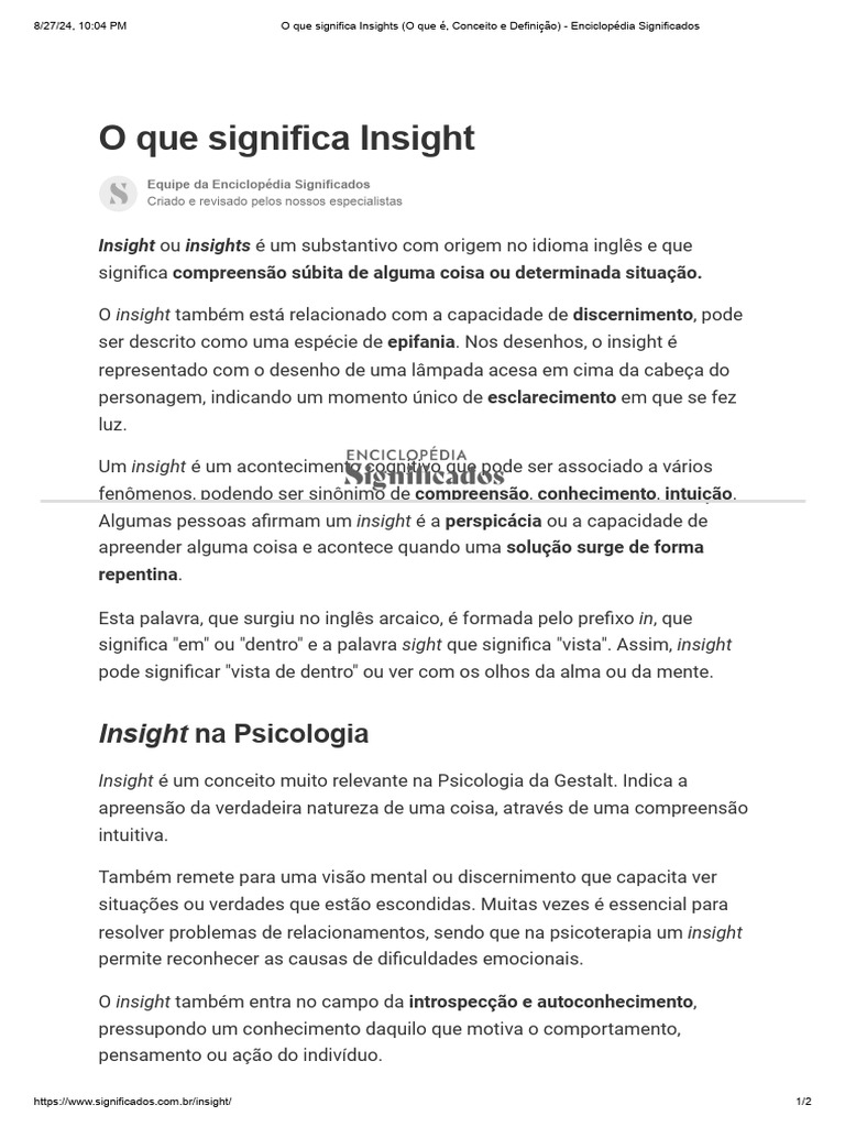 O Que Significa Insights (O Que É, Conceito e Definição) - Enciclopédia ...
