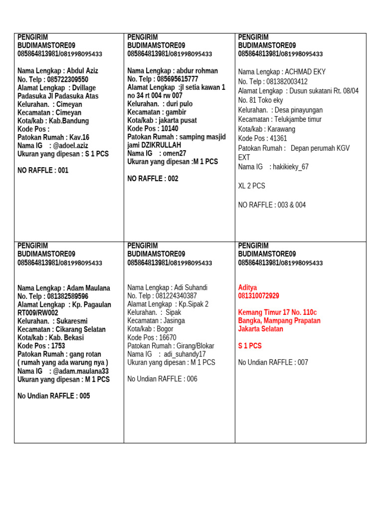 Format Alamat Digs | PDF