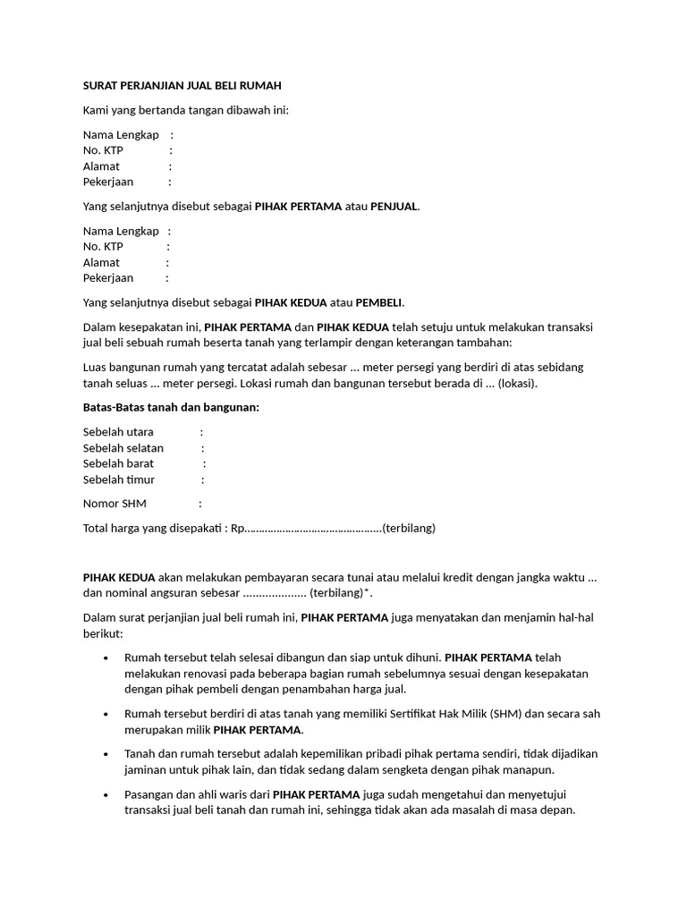 Surat Perjanjian Jual Beli (Rumah) | PDF